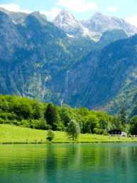 View of waterfall on the far side of Obersee